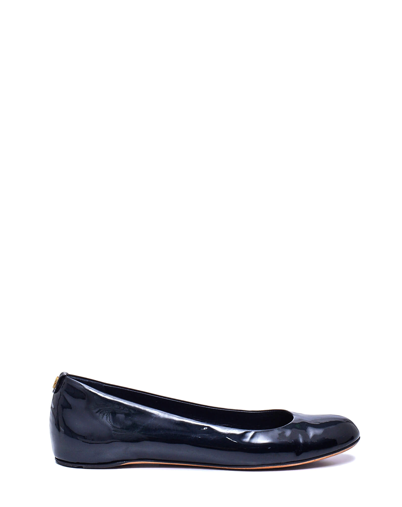 Gucci- Navy Patent Leather Classic GG Flats / 39